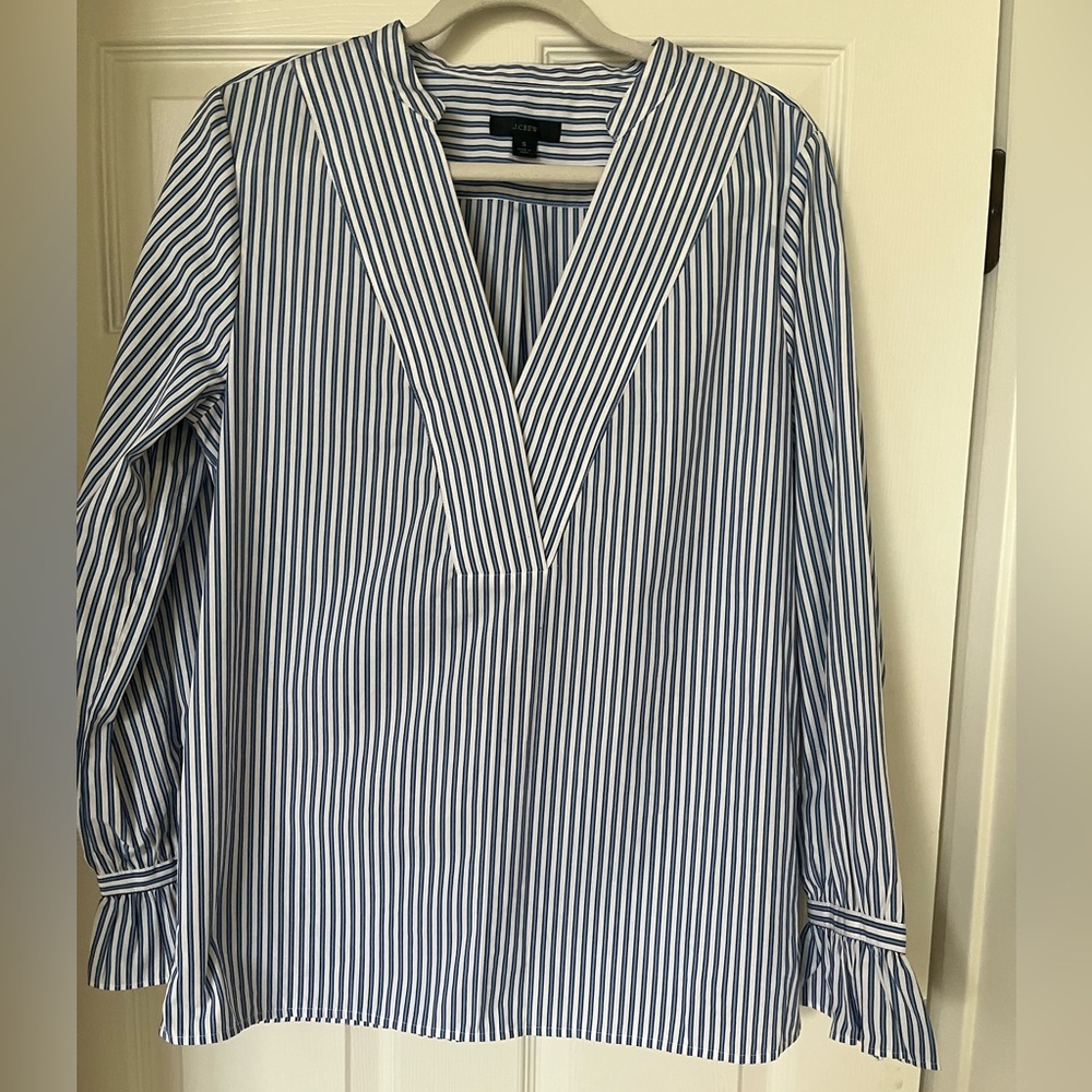 J. Crew Navy and White Striped Blouse